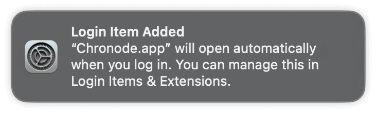 Chronode Settings - Mac alert
