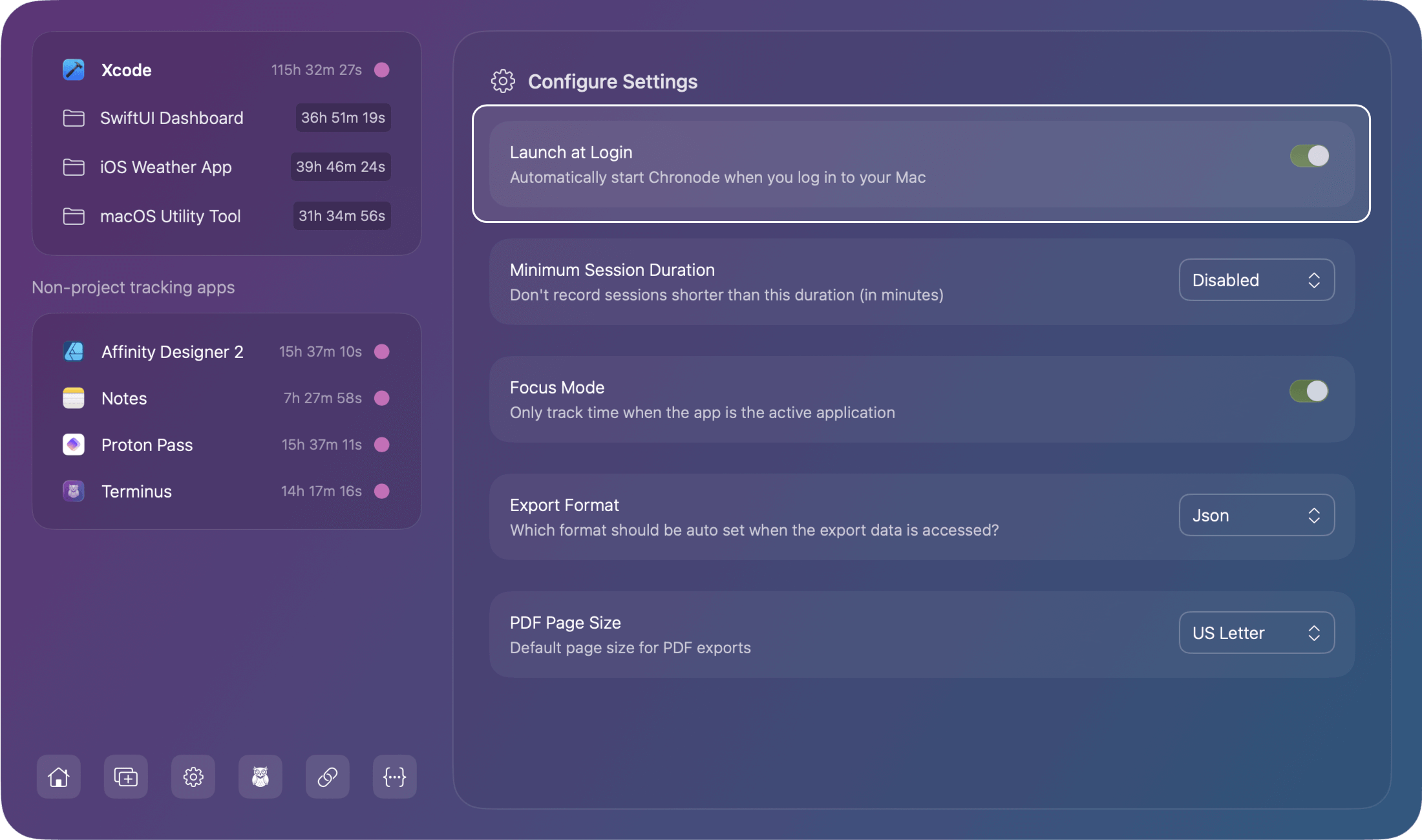 Chronode Settings - Launch at login